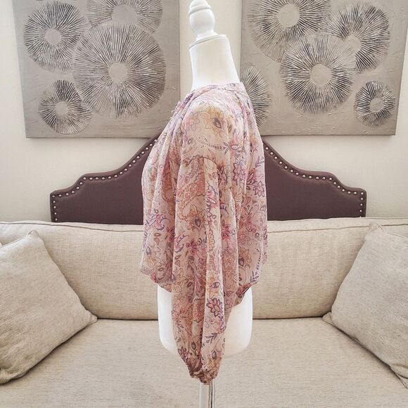 🦋 VICI 🦋 Paisley Semi-Sheer Elastic Waist Blouse - [Size XS, Beige] - Picture 10 of 16
